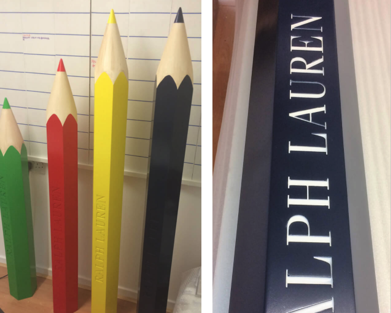 Ralph lauren giant pencil props in bright colours.